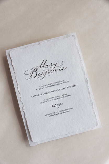 'Mary' Handmade Paper Wedding Stationery Invitation