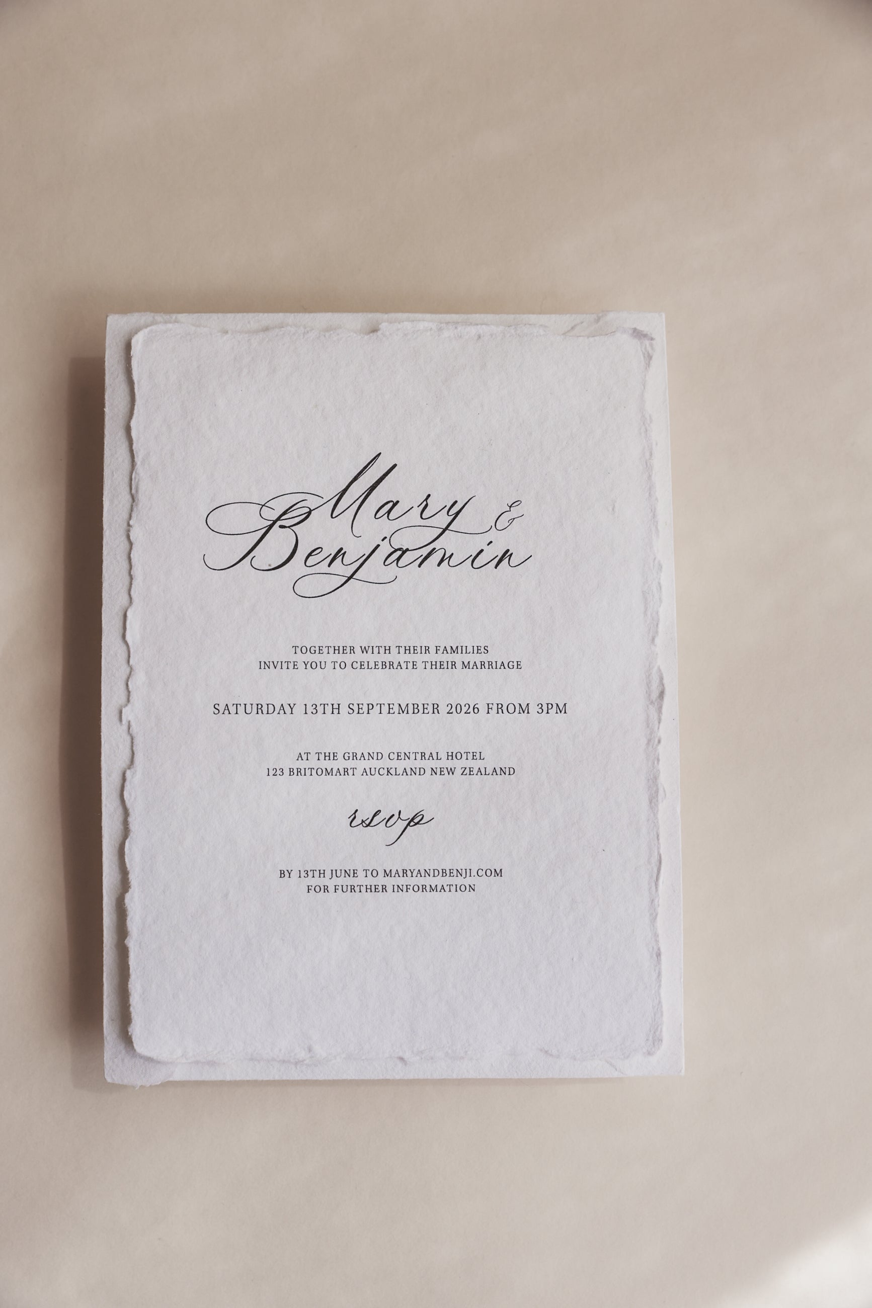 'Mary' Handmade Paper Wedding Stationery Invitation