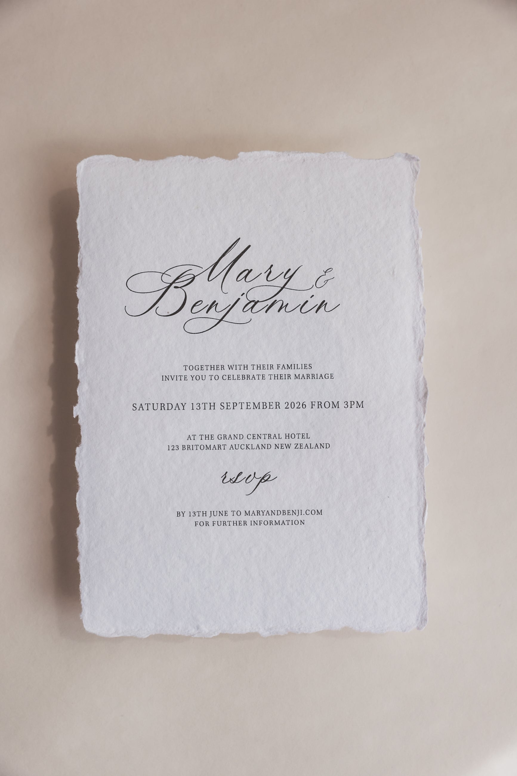 'Mary' Handmade Paper Wedding Stationery Invitation