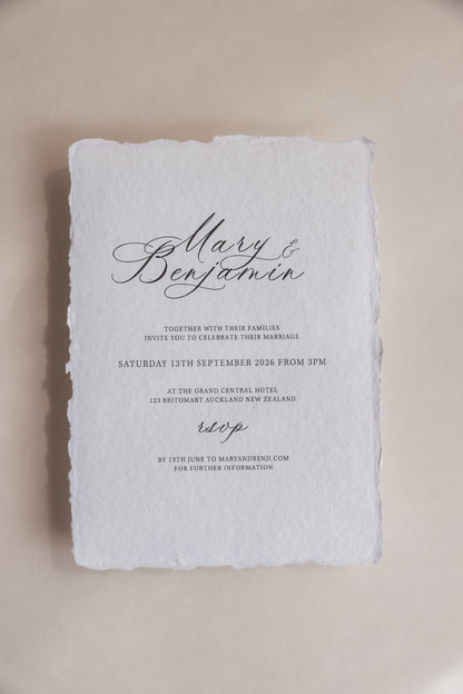 'Mary' Handmade Paper Wedding Stationery Invitation