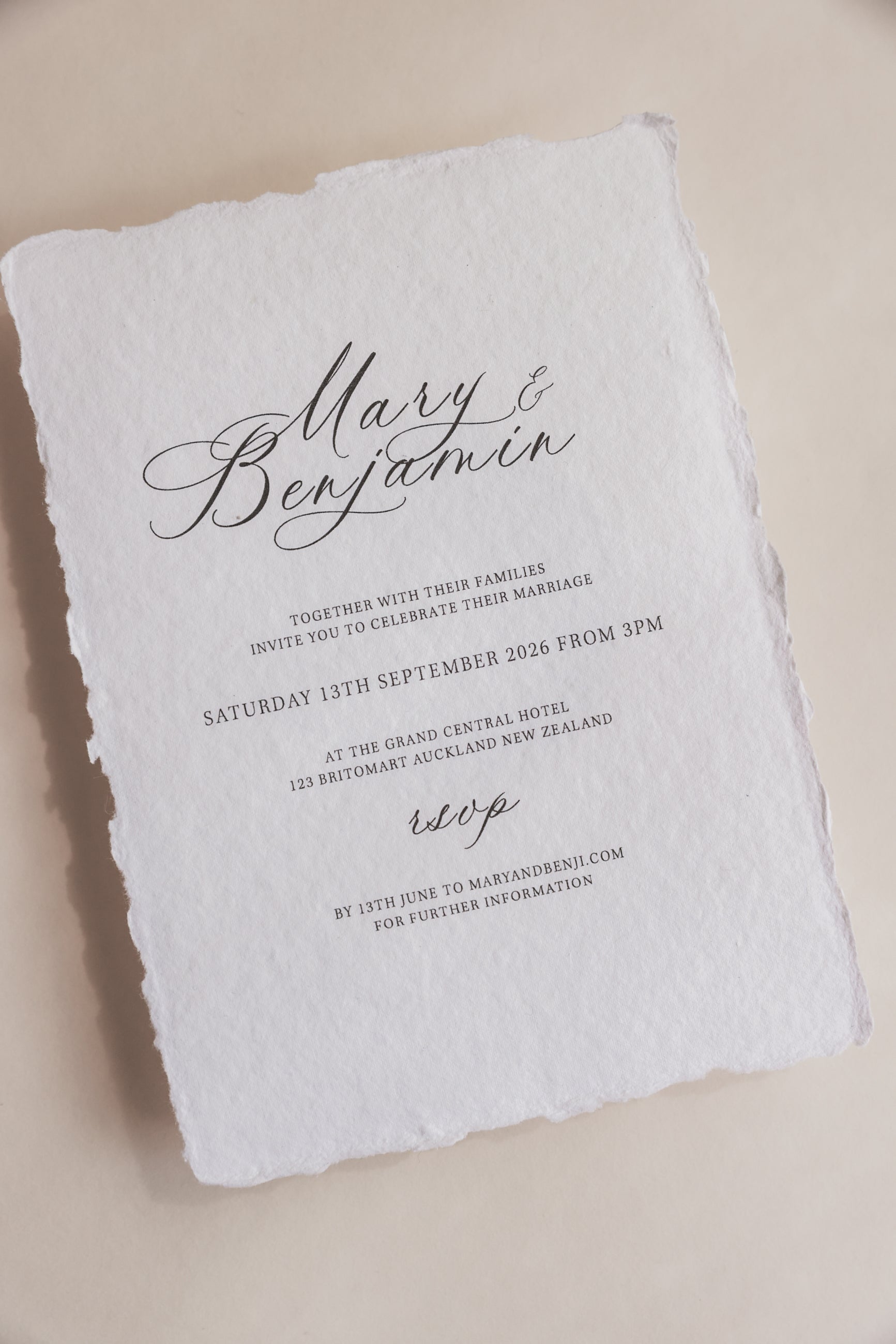 'Mary' Handmade Paper Wedding Stationery Invitation