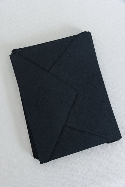 Black Handmade Deckle Edge Cotton Rag Envelopes