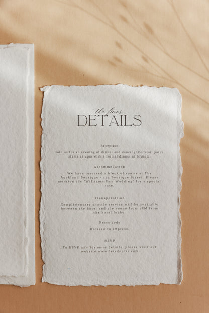 'Jasmine' Cotton Rag Paper Wedding Stationery Invitation Suite