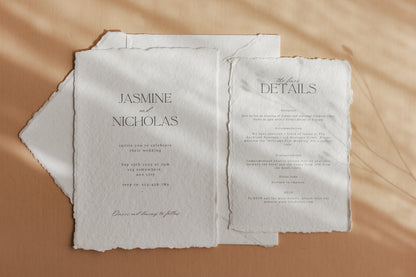 'Jasmine' Handmade Paper And Envelope Wedding Invitation and details card