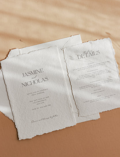 'Jasmine' Cotton Rag Paper and envelope Wedding Invitation and program card