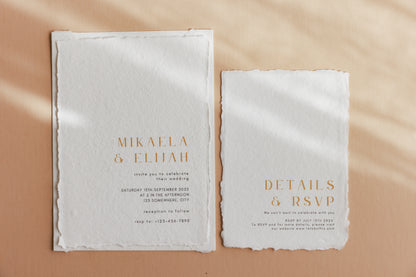 'Mikaela' white Handmade Paper Wedding Invitation, details and RSVP card