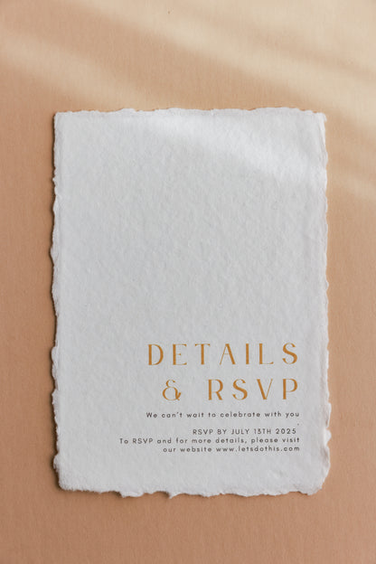 'Mikaela' white Handmade cotton rag Paper Wedding details and RSVP card