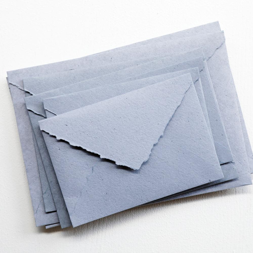 Dusty Blue Handmade Recycled Envelopes - (Deckle Edge or Cut Edge) - Feathers and Stone