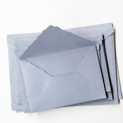 Dusty Blue Handmade Recycled Envelopes - (Deckle Edge or Cut Edge) - Feathers and Stone