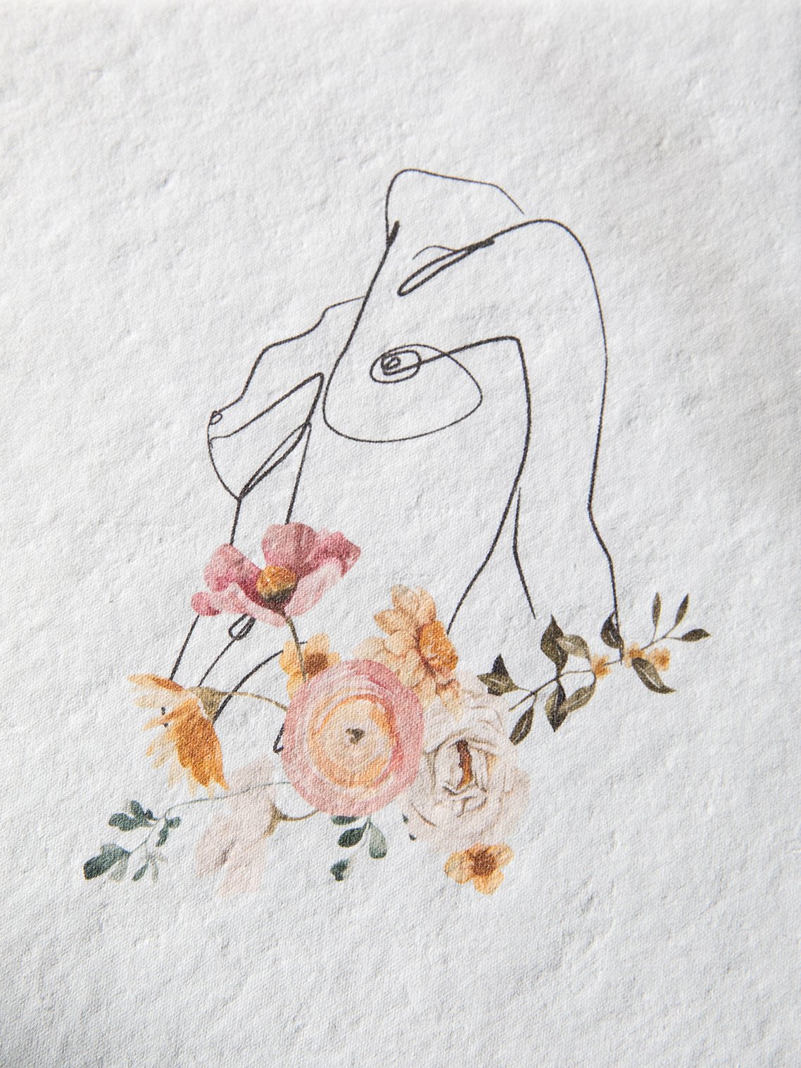 Female line art and Flowers Print No.1 - Feathers and Stone