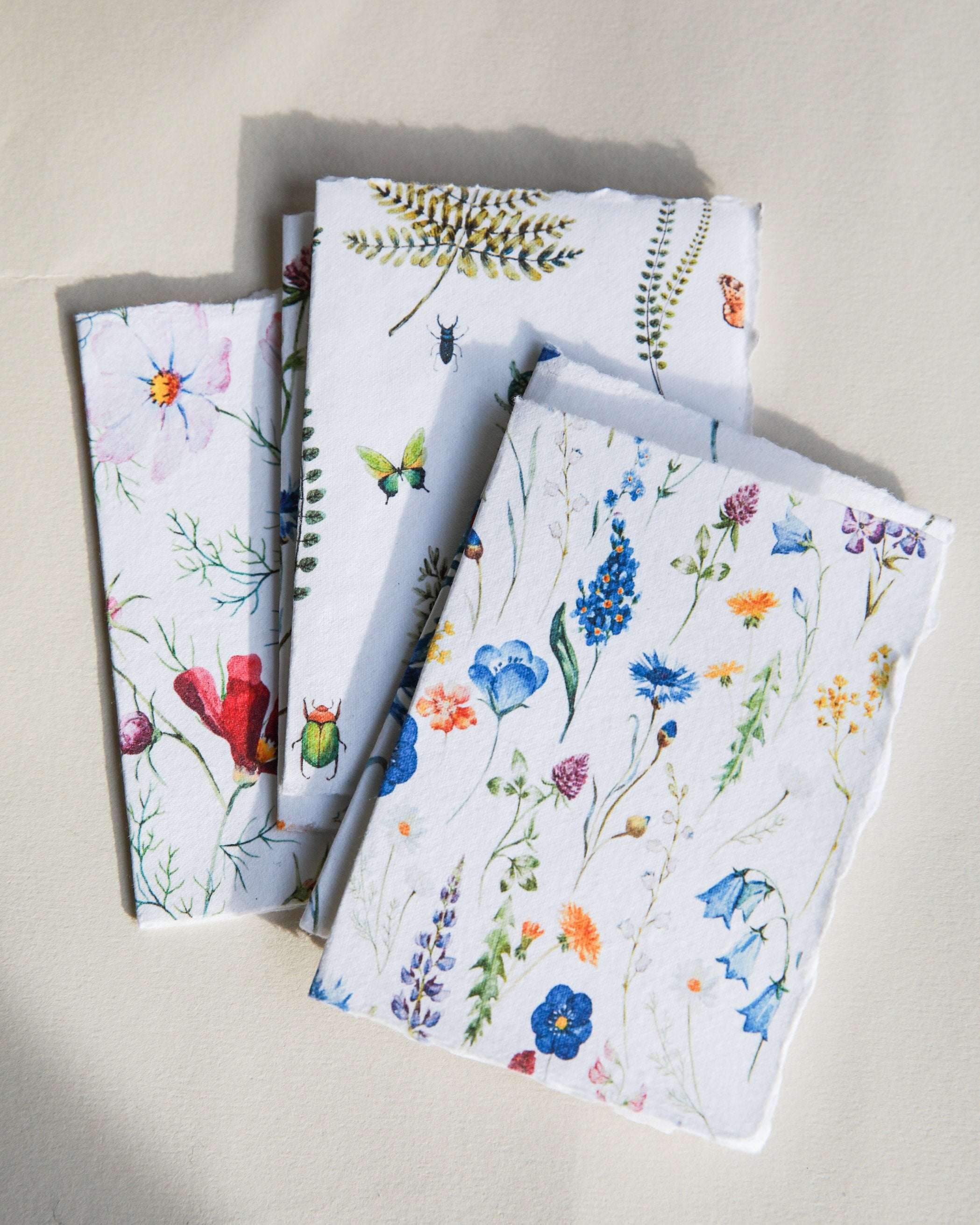 Floral Gift Cards on Handmade Cotton Rag Paper - Feathers and Stone