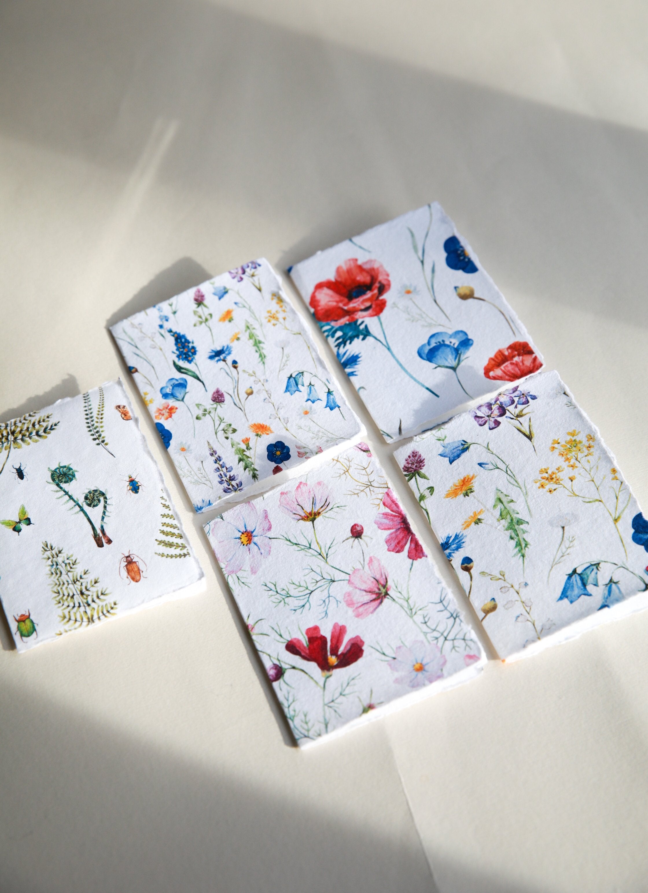 Floral Gift Cards on Handmade Cotton Rag Paper - Feathers and Stone