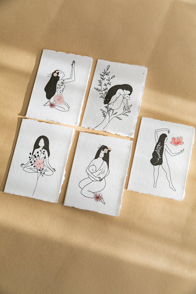 Nature Goddess Gift Cards on Handmade Cotton Rag Paper - Feathers and Stone