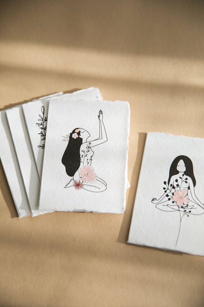 Nature Goddess Gift Cards on Handmade Cotton Rag Paper - Feathers and Stone