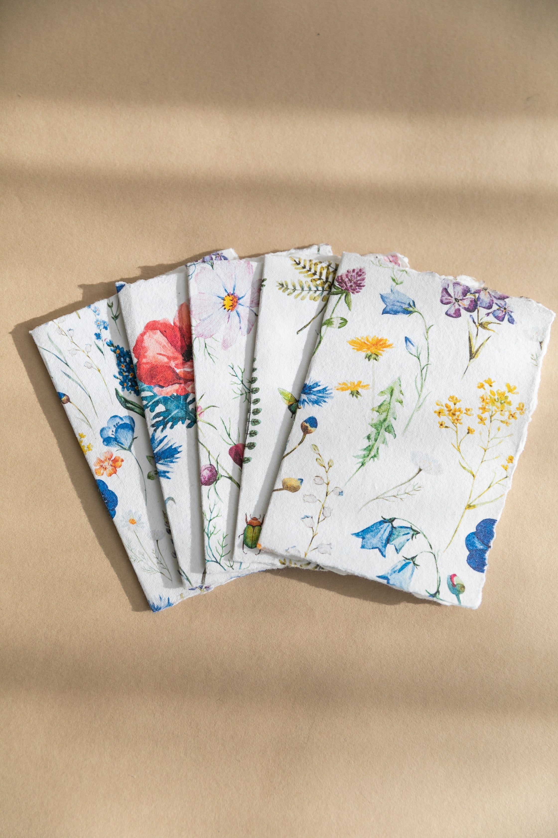 Floral Gift Cards on Handmade Cotton Rag Paper - Feathers and Stone