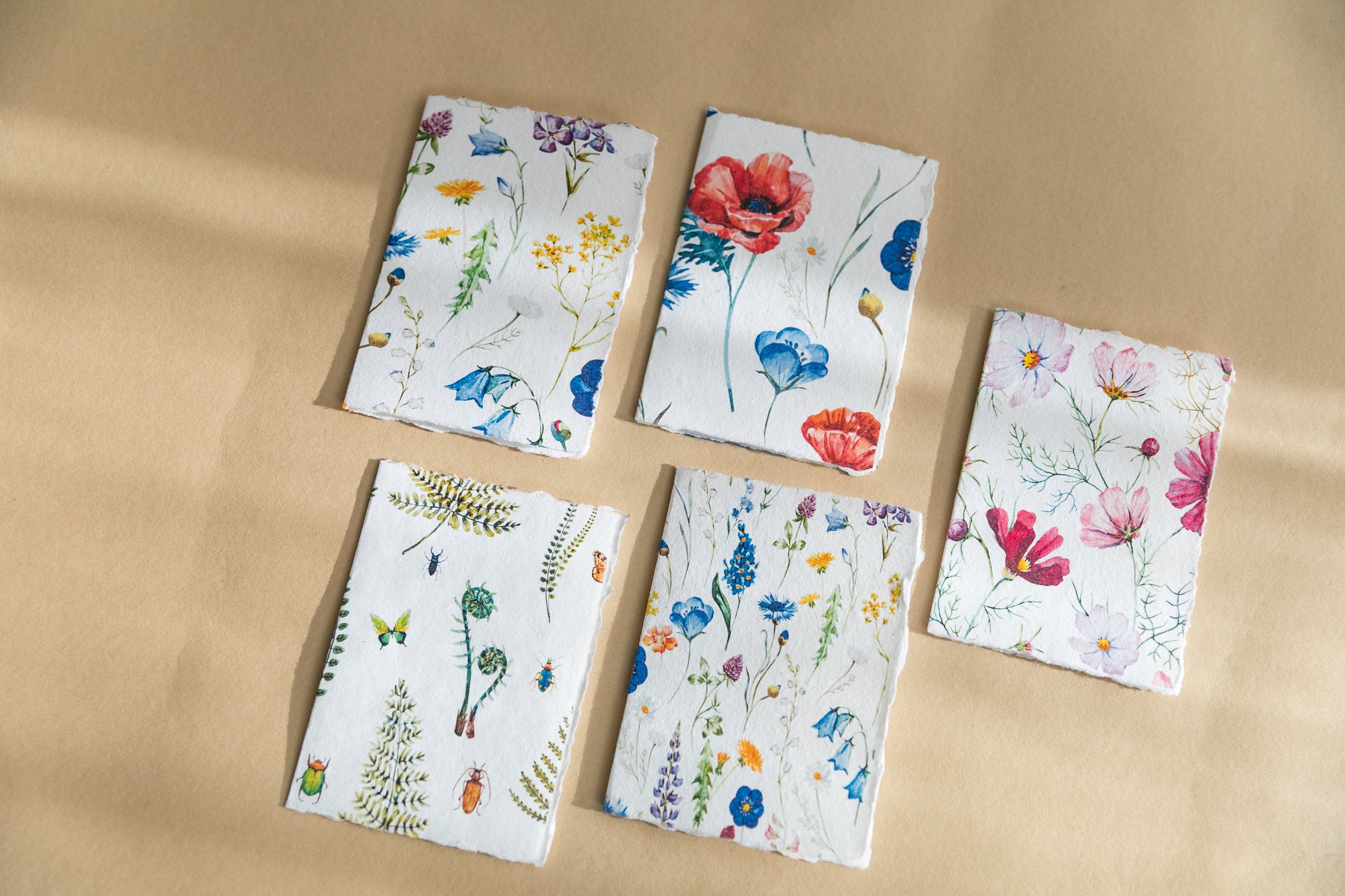 Floral Gift Cards on Handmade Cotton Rag Paper - Feathers and Stone